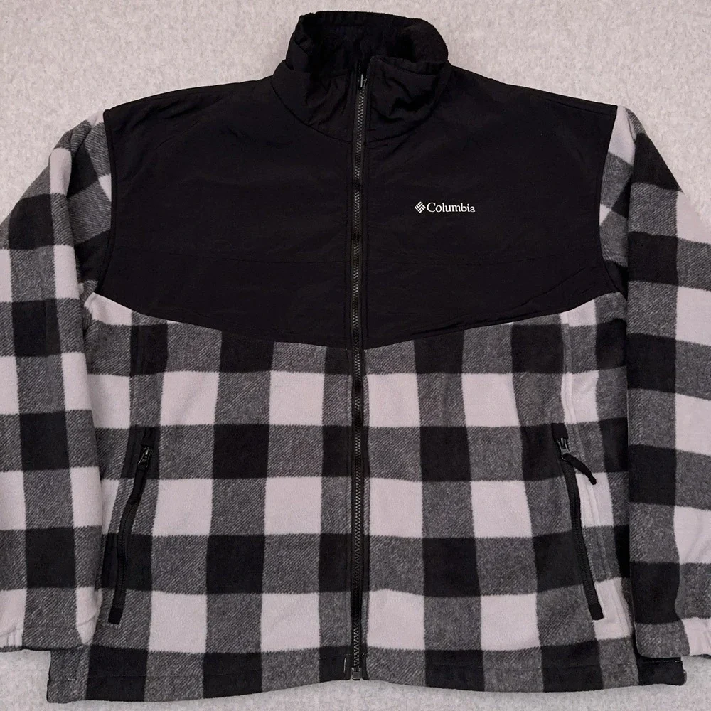 Columbia Interchange Fleece Jacket Men's XXL Gingham Plaid Full Zip Denali
